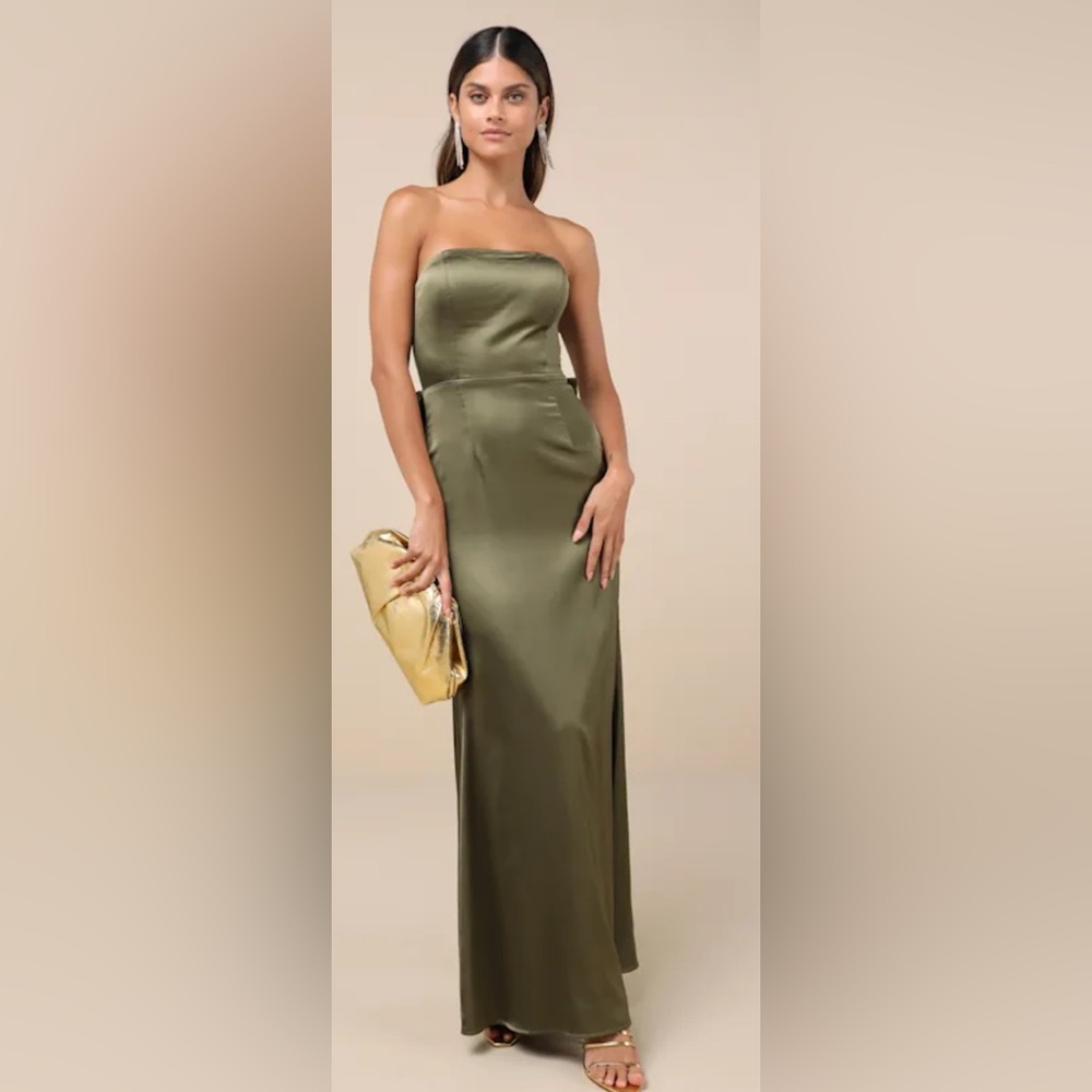 Lulu's Olive Green Strapless Maxi Dress